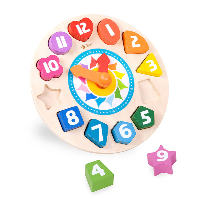 Load image into Gallery viewer, Classic world houten leerklok met vormen tic-tac, 15dlg.
