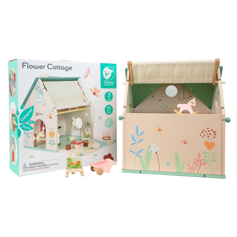 Load image into Gallery viewer, Classic world houten poppenhuisje - poppenhuis met tuintje en accessoires.