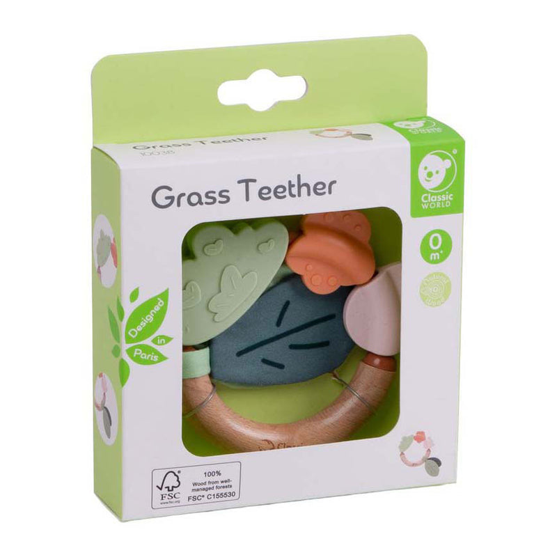 Load image into Gallery viewer, Classic world houten bijtring gras baby speelgoed siliconen.