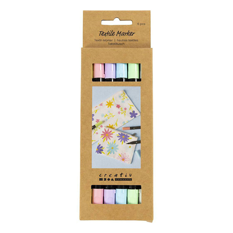 Load image into Gallery viewer, Creativ company dubbelzijdige textielstiften - pastel kleuren, 6st.