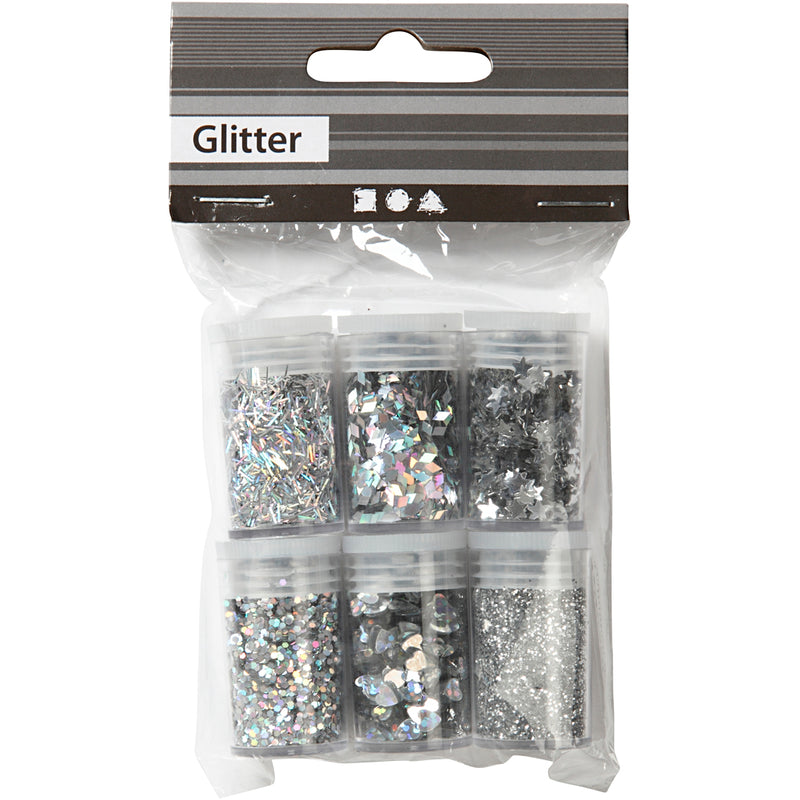 Load image into Gallery viewer, Creativ Company Glitter en Pailletten Zilver, 6x5gr
