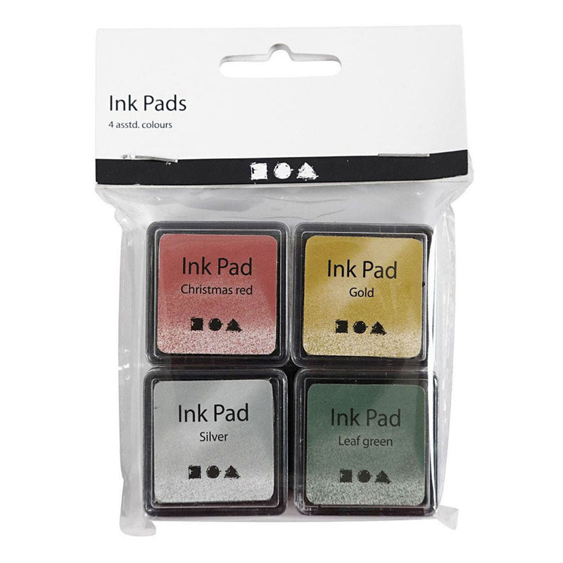 Load image into Gallery viewer, Creativ company stempelinkt, goud, lime groen, kerstrood, zilver, h: 2 cm, afm 3,5x3,5 cm, 4 stuk 1 doos