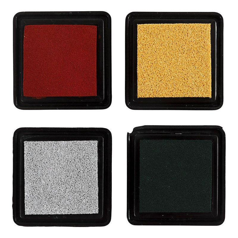 Load image into Gallery viewer, Creativ company stempelinkt, goud, lime groen, kerstrood, zilver, h: 2 cm, afm 3,5x3,5 cm, 4 stuk 1 doos