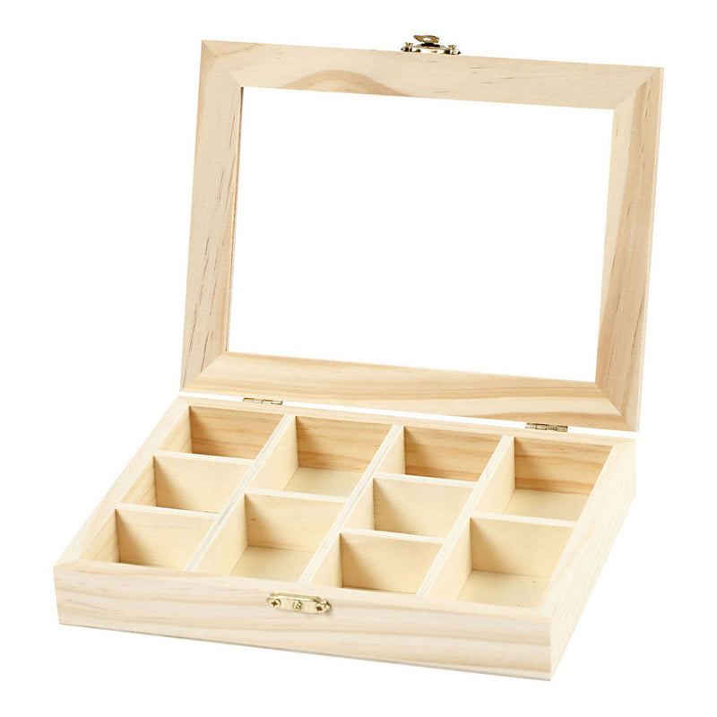 Load image into Gallery viewer, Creativ company houten doos met glazen deksel en 10 vakken