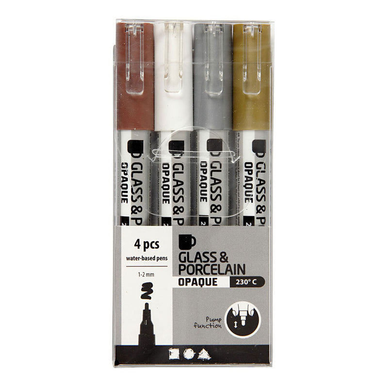 Load image into Gallery viewer, Creativ company glas- porseleinstiften dekkend bruin goud zilver wit, 4st.