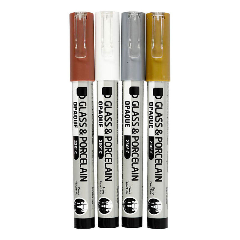 Load image into Gallery viewer, Creativ company glas- porseleinstiften dekkend bruin goud zilver wit, 4st.