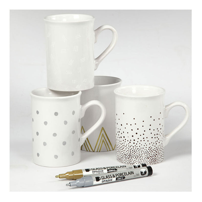 Load image into Gallery viewer, Creativ company glas- porseleinstiften dekkend bruin goud zilver wit, 4st.