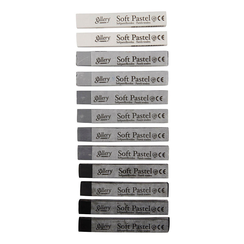 Load image into Gallery viewer, Creativ company http: www.cchobby.nl gallery-soft-pastel-set-l-6-5-cm-dikte-10-mm-zwart-wit-harmonie-12-stuk-1-doos