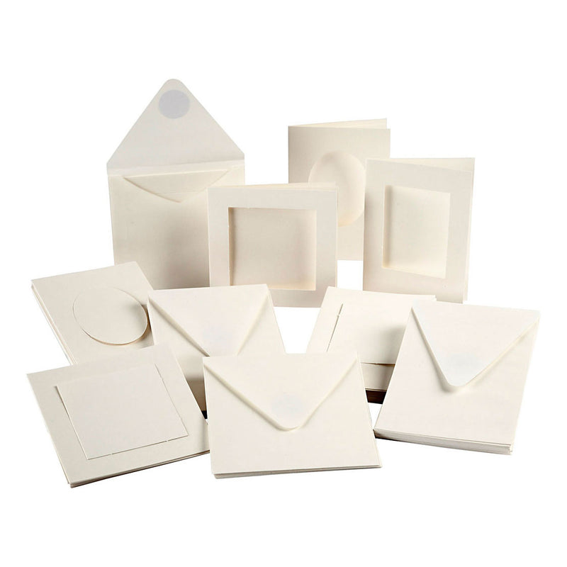 Load image into Gallery viewer, Creativ company http: www.cchobby.nl passepartout-kaarten-afmeting-kaart-10-5x15-12-5x12-5-cm-inhoud-kan-varieren-off-white-50-set-1-doos