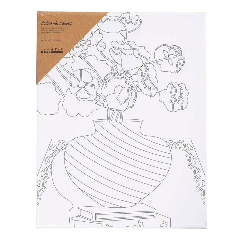Afbeelding laden in galerijviewer, Creativ company schildercanvas met print boeket in vaas - 24x30cm