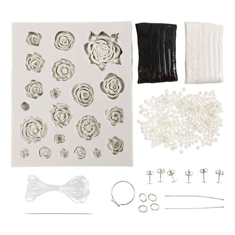 Afbeelding laden in galerijviewer, Creativ company http: www.cchobby.nl mini-hobbyset-sieraden-rozen-zwart-zwart-wit-wit-1-doos