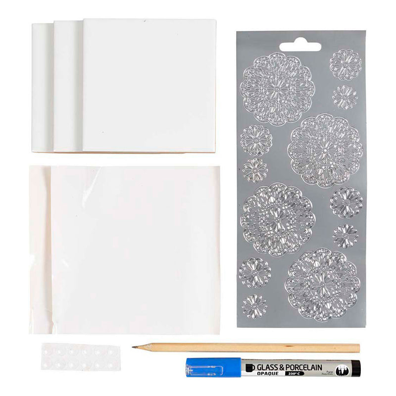 Afbeelding laden in galerijviewer, Creativ company mini hobbyset decoratie porseleinen onderzetters blauw