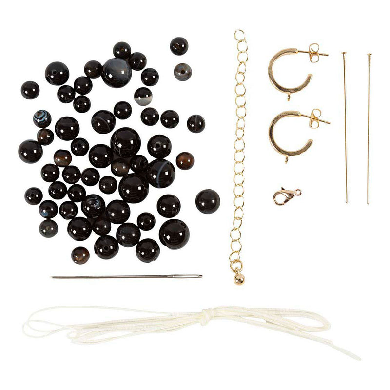 Afbeelding laden in galerijviewer, Creativ company mini hobbyset sieraden halsketting en oorbellen zwart en wit