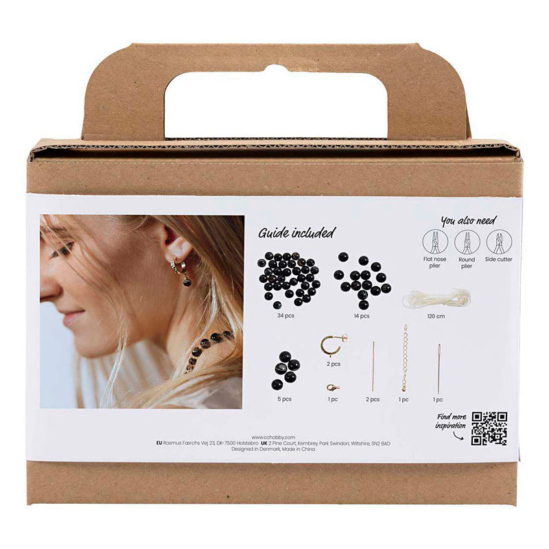 Afbeelding laden in galerijviewer, Creativ company http: www.cchobby.nl mini-hobbyset-sieraden-halsketting-en-oorbellen-zwart-wit-1-doos