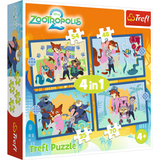 Load image into Gallery viewer, Trefl puzzel 4 in 1 zootopia 35+48+54+70 stukjes | 2 stuks