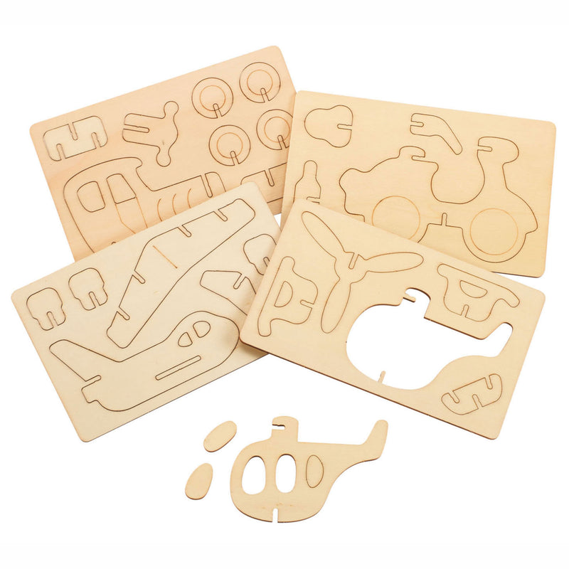 Load image into Gallery viewer, Colorations bouwpakketje houten 3d voertuigen, set van 4