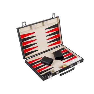 Load image into Gallery viewer, Engelhart backgammon 15 inch - rood zwart ingelegd bord - zwart kunstlederen koffer met handvat -