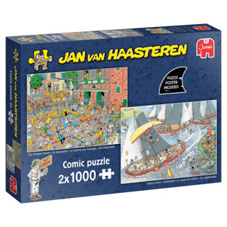 Load image into Gallery viewer, Jumbo jan van haasteren legpuzzel - de kaasmarkt skutsjesilen - 2x1000st.