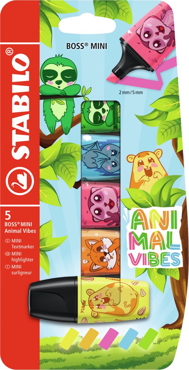 Load image into Gallery viewer, Stabilo boss mini - markeerstift - animal vibes - etui met 5 kleuren