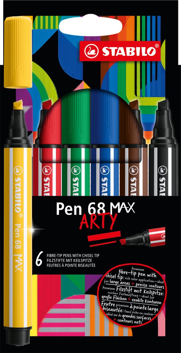 Load image into Gallery viewer, Stabilo pen 68 max arty - viltstift met dikke beitelpunt - set 6 stuks