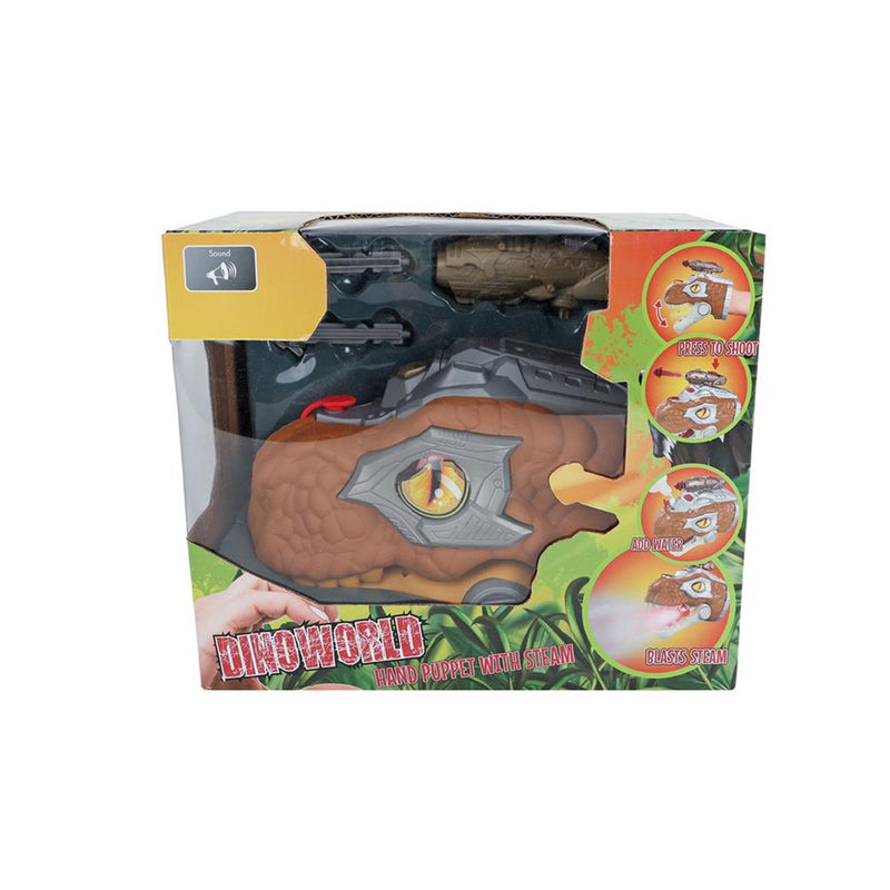 Afbeelding laden in galerijviewer, Dinoworld dino handpop met stoom en l+g 17cm