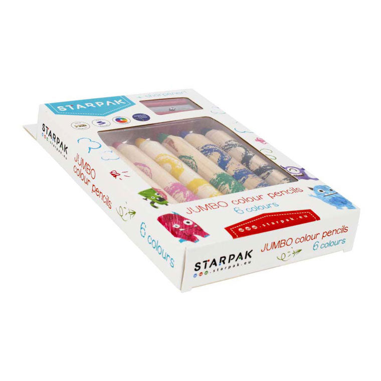 Load image into Gallery viewer, Jumbo potloodkrijtjes, 6st. + puntenslijper