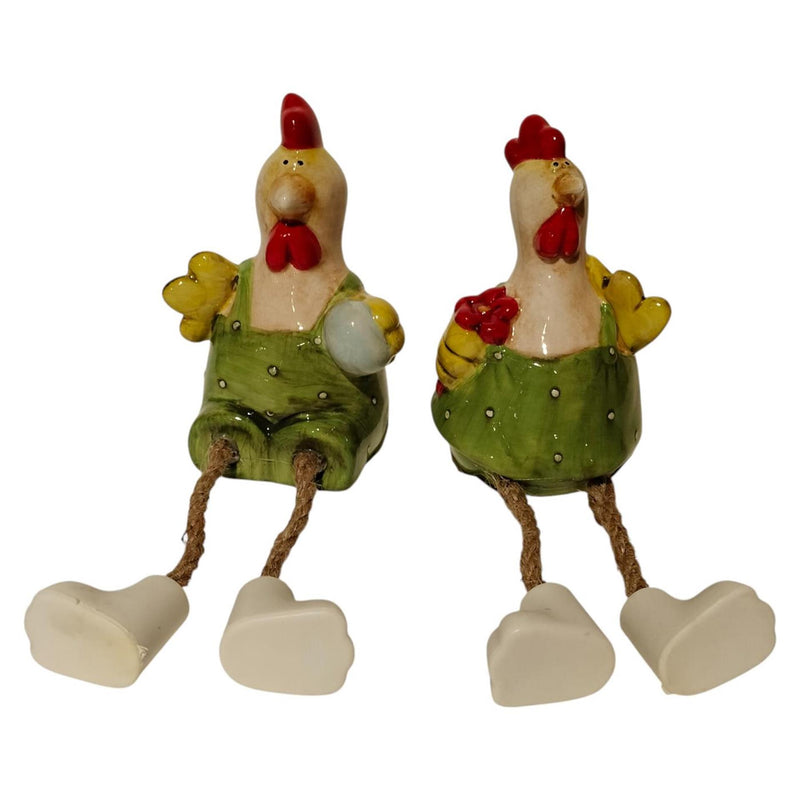 Afbeelding laden in galerijviewer, Mansion atmosphere decoratie kip met bungelbeentjes groen 6,3x6,4x9,8cm 2 assorti