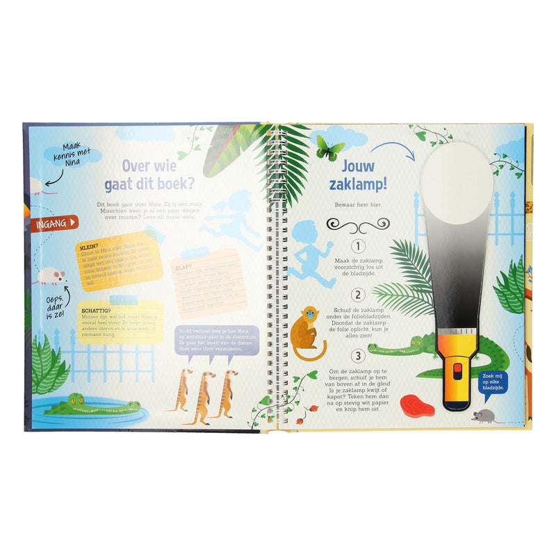 Load image into Gallery viewer, Speuren in de dierentuin + kartonnen zaklamp