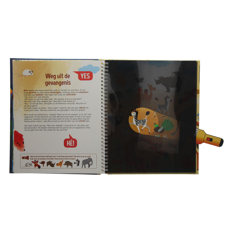 Load image into Gallery viewer, Speuren in de dierentuin + kartonnen zaklamp