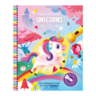 Load image into Gallery viewer, Lantaarn publishers speuren naar unicorns zoekboek met kartonnen zaklamp