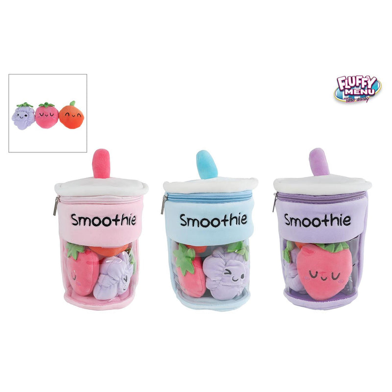 Load image into Gallery viewer, Fluffy menu pluche smoothie met 3 stuks fruit 25cm 3 assorti