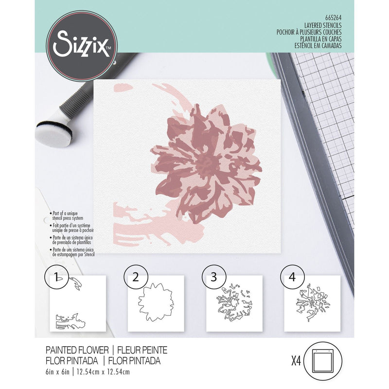 Load image into Gallery viewer, Sizzix • layered stencils painted flower 4stuks
