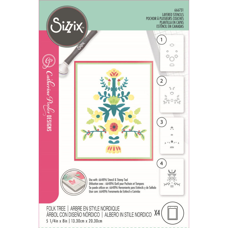 Load image into Gallery viewer, Sizzix • layered stencils a6 folk tree 4pcs