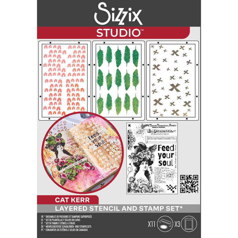 Load image into Gallery viewer, Sizzix • studio stamps set 11pcs 3pcs stencils feed your soul by cat kerr