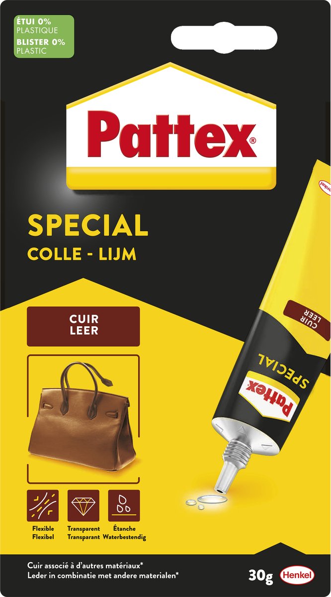 Afbeelding laden in galerijviewer, Pattex special leerlijm 30g | leerlijm voor fexibel hechtende ondergronden | transparante lijm voor leer tassen, schoenen en diverse reparaties | reparatie leerlijm voor stijlvol gebruik.