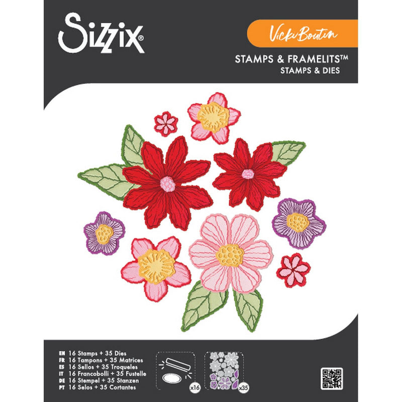 Load image into Gallery viewer, Sizzix • clear stamps set 16pcs 35pcs framelits die floral layers 1 by vicki boutin