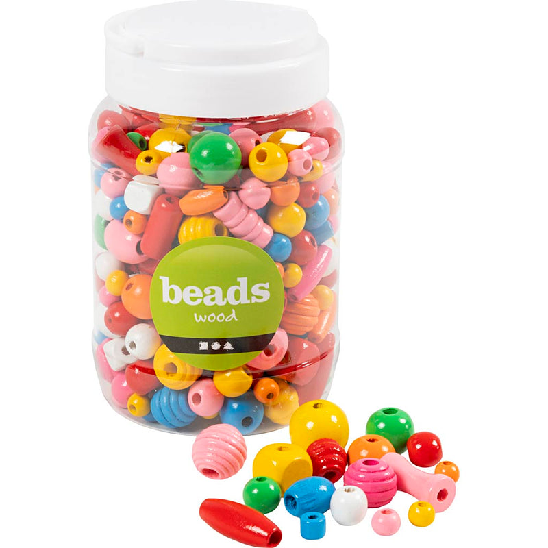 Load image into Gallery viewer, Creativ company https: www.cchobby.nl houten-kralen-afm-5-28-mm-gatgrootte-2-5-3-mm-ca-466-stuk-diverse-kleuren-175-gr-400-ml-1-emmer