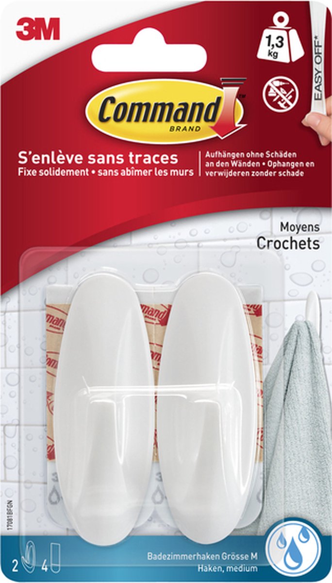 Load image into Gallery viewer, 3m command decohaak, medium, draagvermogen 1,4 kg, wit, waterbestendig, blister van 2 stuks