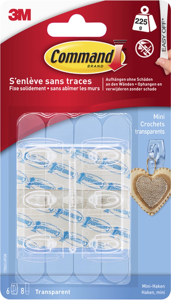 Afbeelding laden in galerijviewer, 3m command decohaak, small, draagvermogen 225 gram, transparant, blister van 6 stuks