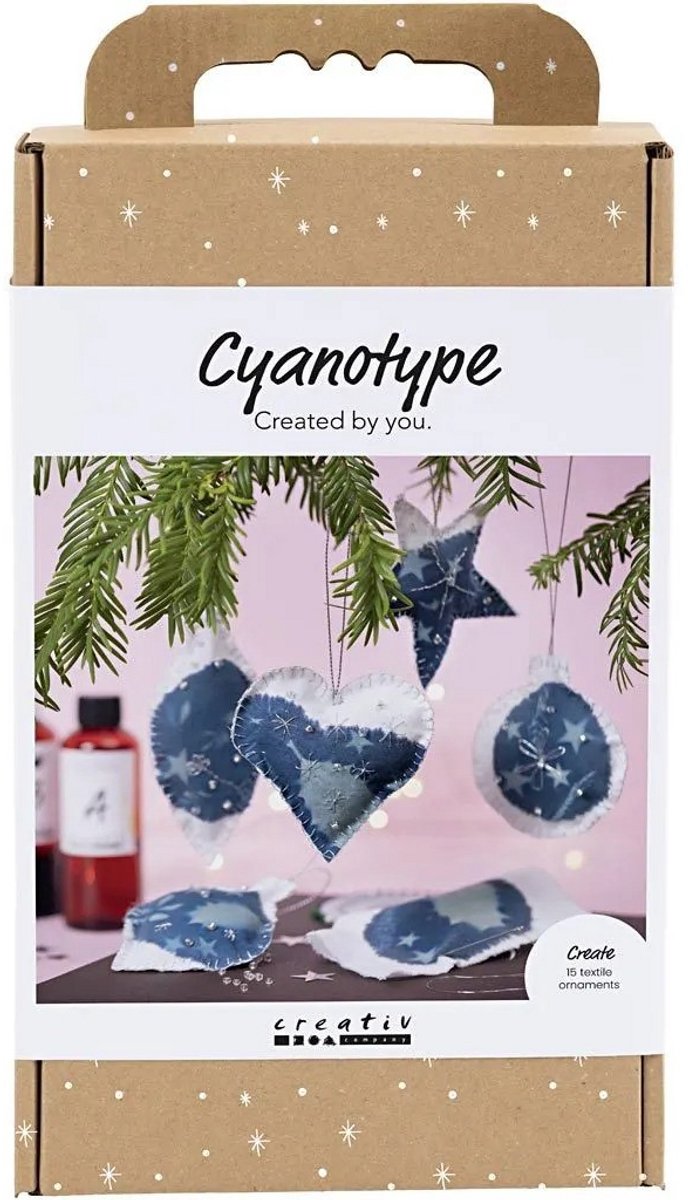 Afbeelding laden in galerijviewer, Creativ company hobbyset cyanotypie kerstdecoraties met cyanotypie blauw