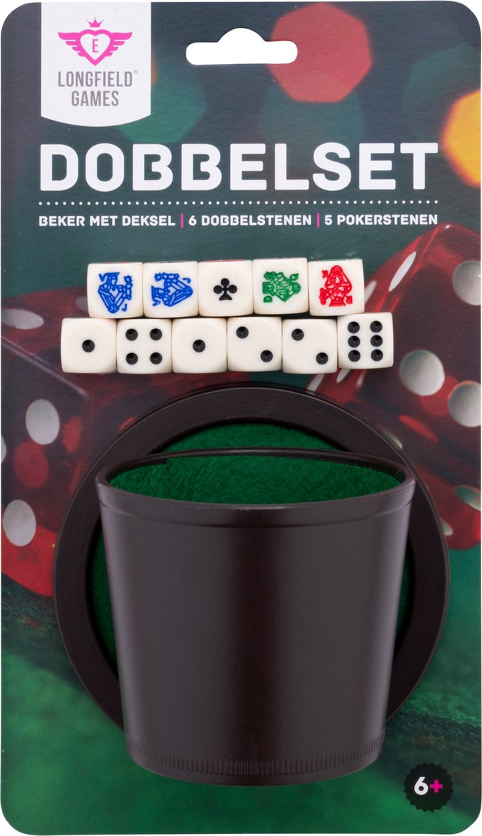 Load image into Gallery viewer, Longfield pokerbeker met deksel – inclusief 2 sets dobbelstenen (16 mm) – dobbelset – klassiek dobbelspel familiespel – engelhart