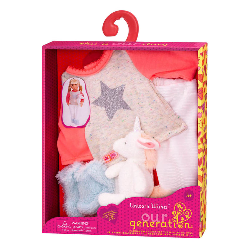 Load image into Gallery viewer, Outfit pyjama voor poppen 45cm - eenhoorn