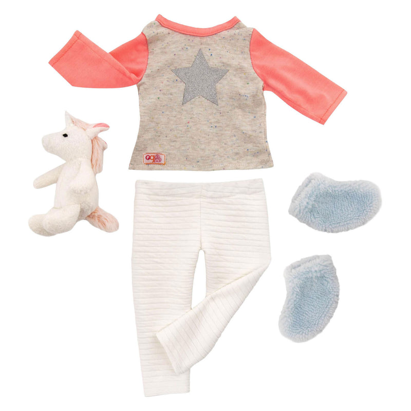Load image into Gallery viewer, Outfit pyjama voor poppen 45cm - eenhoorn
