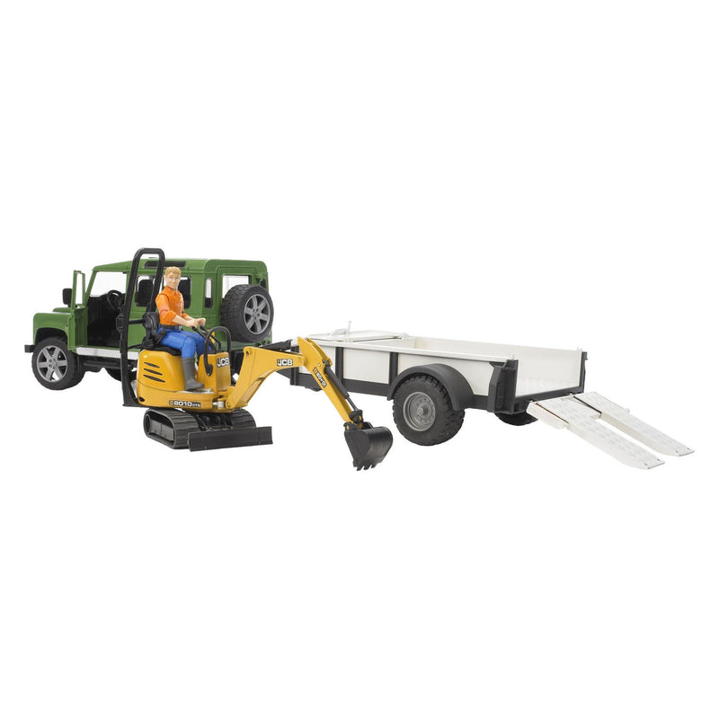 Load image into Gallery viewer, Bruder landrover + aanhanger met graafmachine