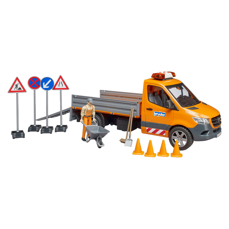 Load image into Gallery viewer, Bruder mercedes-benz sprinter wegenbouw + figuur en accessoires