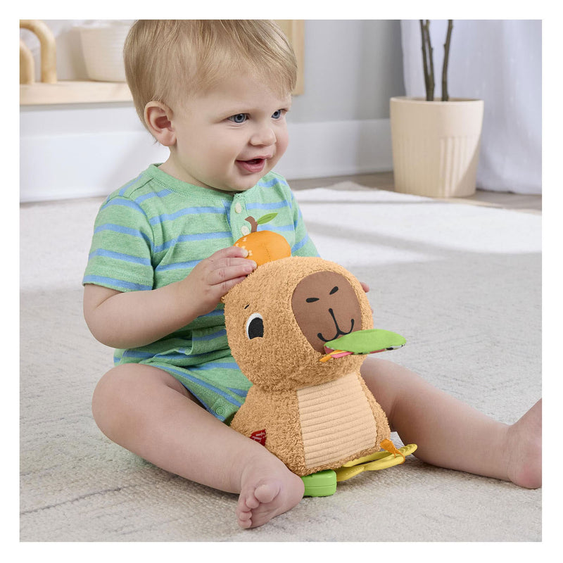 Afbeelding laden in galerijviewer, Fisher-price snackende capibara knuffel - zintuiglijk speelgoed met bijtring en rammelaar
