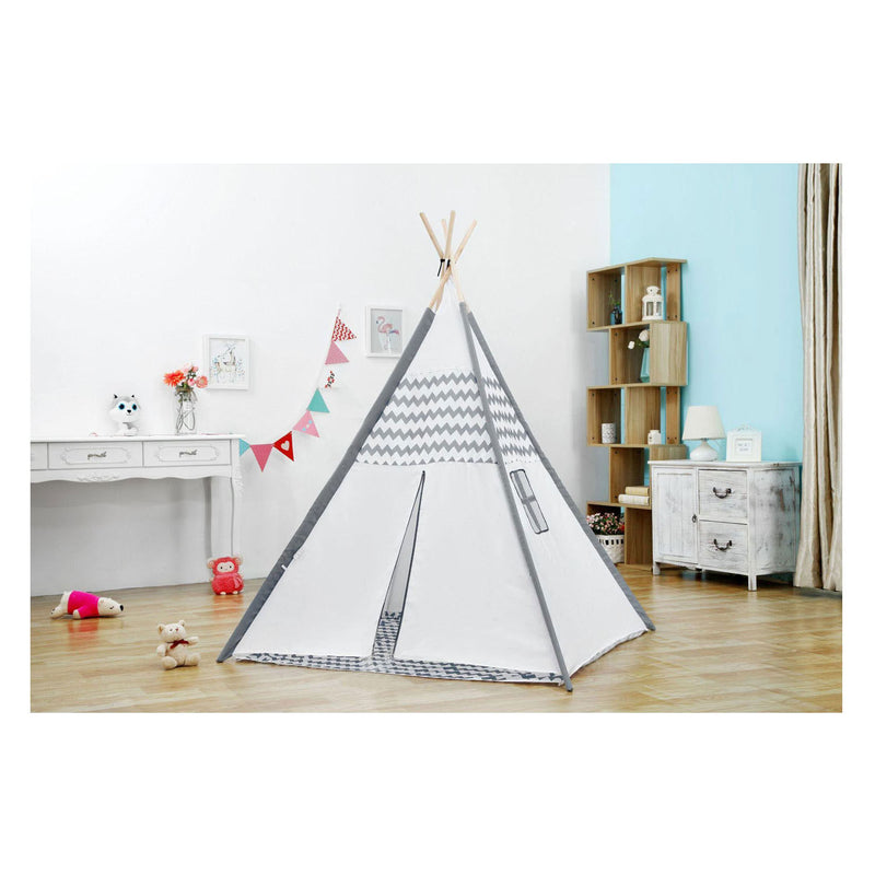 Load image into Gallery viewer, Tipi met houten stokken en vloerkleed - 120x120x150cm