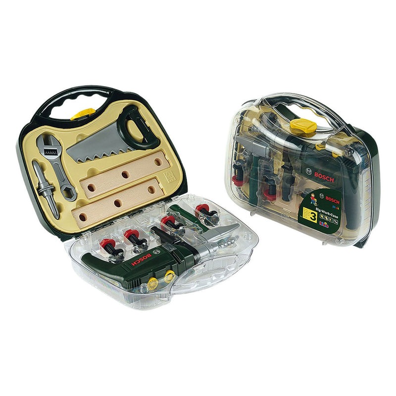 Load image into Gallery viewer, Klein toys bosch mini 16-delige speelgoed gereedschapskoffer - boormachine, hamer, zaag, steeksleutel en gereedschap accessoires - incl. licht- en geluidseffecten - groen