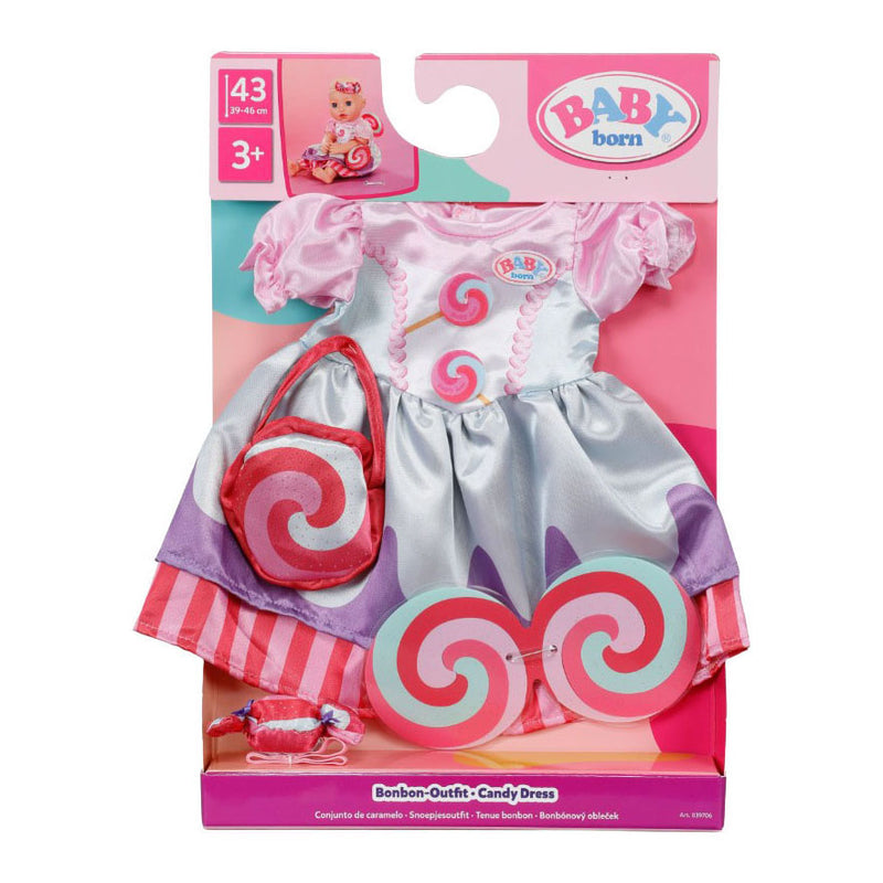 Load image into Gallery viewer, Baby born poppenoutfit kleurrijk snoepjurk 43cm poppenkleding.