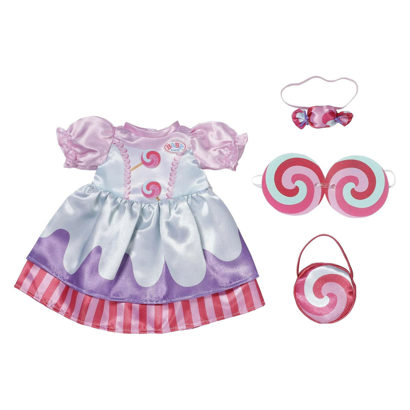 Load image into Gallery viewer, Baby born poppenoutfit kleurrijk snoepjurk 43cm poppenkleding.